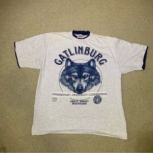 Vintage Real American Wolf Gatlinburg Great Smoky Mountain Gray T-Shirt Men’s XL